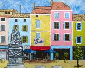 Orange, France (PAINTING) 8x10 Mike Kraus - art provence cafes restaurants europeans architecture vacations traveling