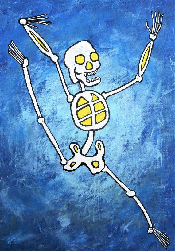 スケルトン ダンス オリジナル アクリル画 12.7 cm x 17.8 cm by 