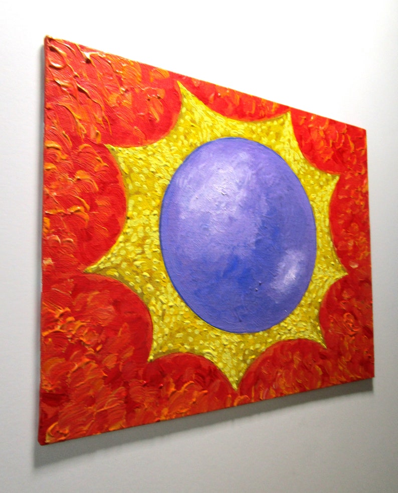 Total Solar Eclipse ORIGINAL ACRYLIC PAINTING 8 x 10 by Mike Kraus art sun moon totality Great North American outer space universe red image 4