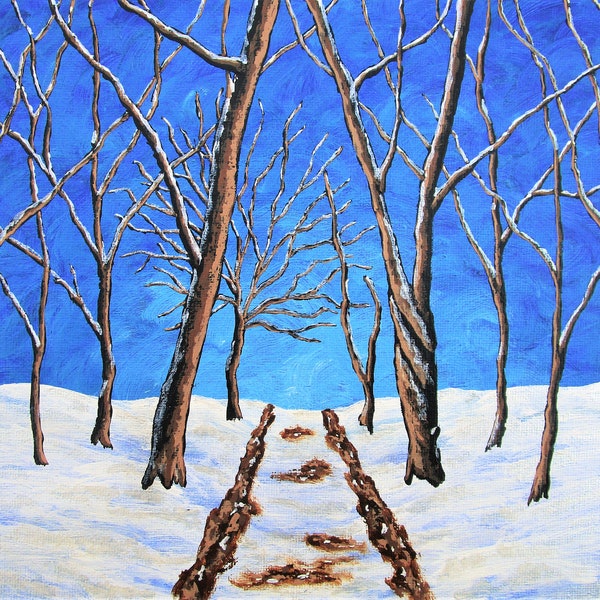 Winter Woods (ORIGINAL ACRYLIC PAINTING) 8" x 10" by Mike Kraus - art christmas xmas hanukkah chanukah kwanzaa eid gifts presents snow trees