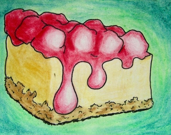Cheesecake Daydream (ARTIST TRADING CARD) 2.5"x3.5" Mike Kraus aceo atc desserts foodies bakery