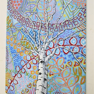 Sunset Sherbert Birch Tree ORIGINAL ACRYLIC PAINTING 8 x 10 by Mike Kraus art aspen trees forest woods nature abstract surreal fun eid image 5