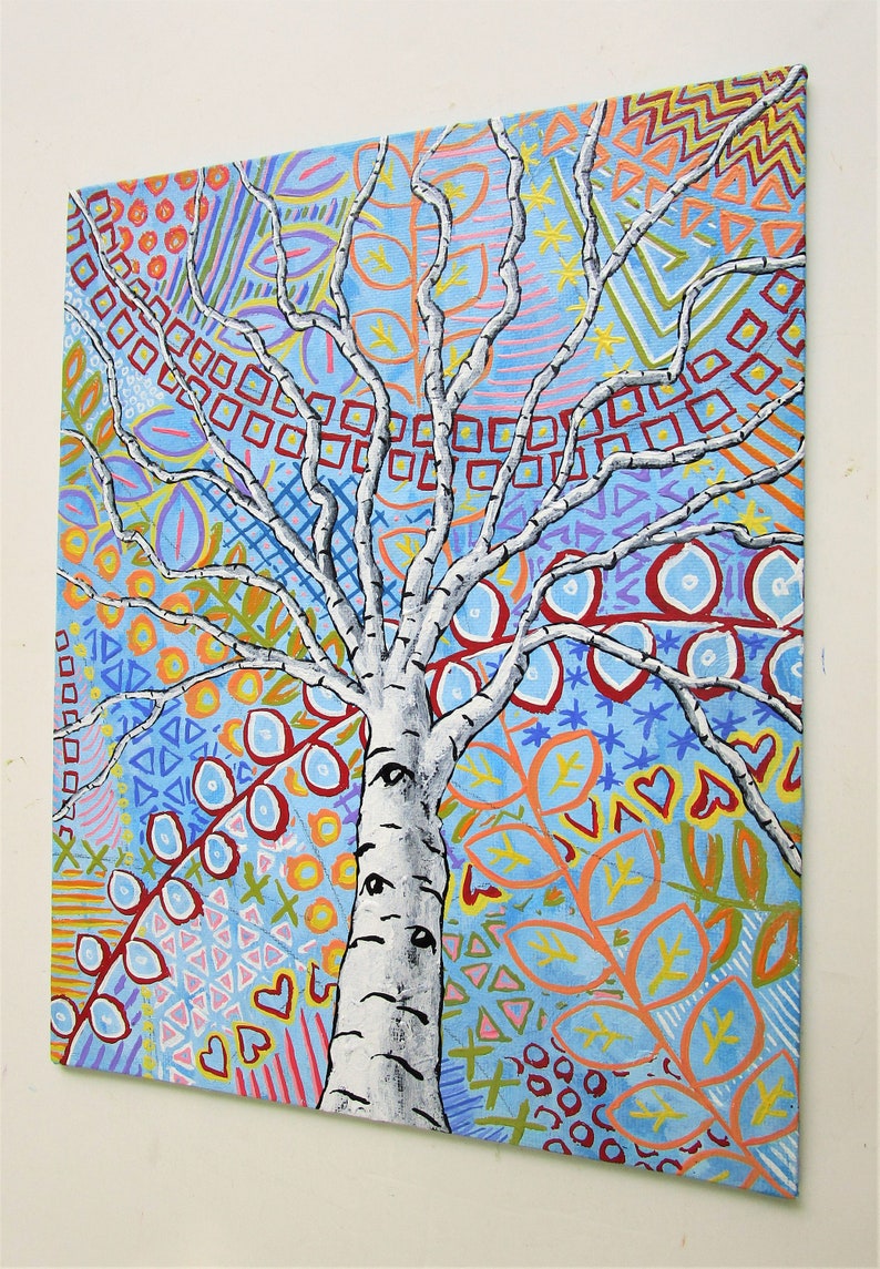 Sunset Sherbert Birch Tree ORIGINAL ACRYLIC PAINTING 8 x 10 by Mike Kraus art aspen trees forest woods nature abstract surreal fun eid image 5