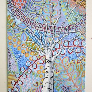 Sunset Sherbert Birch Tree ORIGINAL ACRYLIC PAINTING 8 x 10 by Mike Kraus art aspen trees forest woods nature abstract surreal fun eid image 4