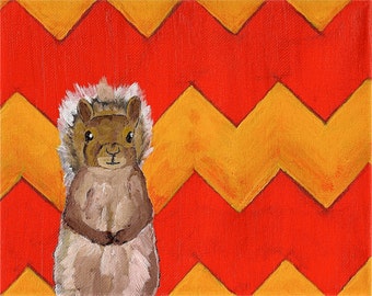 Yellow and Orange Chevron Squirrel (ORIGINAL DIGITAL DOWNLOAD) by Mike Kraus