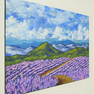 lavande en Provence peinture acrylique originale 20,3 cm x 25,4 cm par Mike Kraus-l'art fleurs France français l'été nuages ciel montagnes image 3