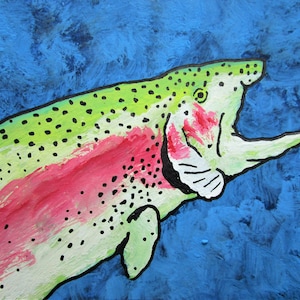 truite arc-en-ciel #442 (carte à collectionner d'artiste) 6,35 cm x 8,89 cm par Mike Kraus - aceo atc faire pêche l'été pêcheur tige bobine