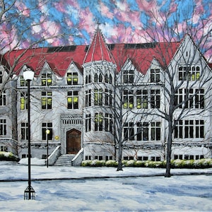 Kent Hall na Uniwersytecie w Chicago (ORYGINALNE POBIERANIE CYFROWE) autorstwa Mike&#39;a Krausa - sztuka UChicago Illinois architektura college szkoła student zabawa