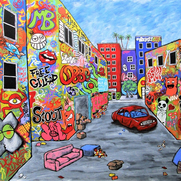 Los Angeles Alley (ORIGINAL ACRYLIC PAINTING) 18" x 24" by Mike Kraus - art la southern california socal graffiti tags street father's day