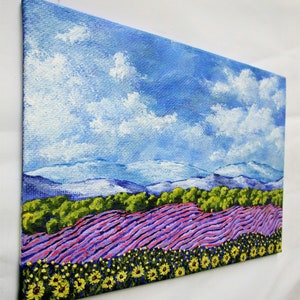 Sunflowers and Lavender In Provence France ORIGINAL ACRYLIC PAINTING 5 x 7 by Mike Kraus french art valentine's day wife girlfriends image 7