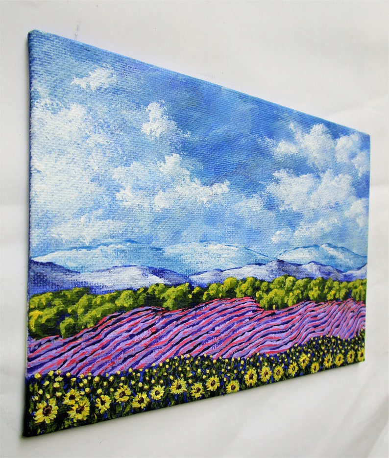 Sunflowers and Lavender In Provence France ORIGINAL ACRYLIC PAINTING 5 x 7 by Mike Kraus french art valentine's day wife girlfriends image 7