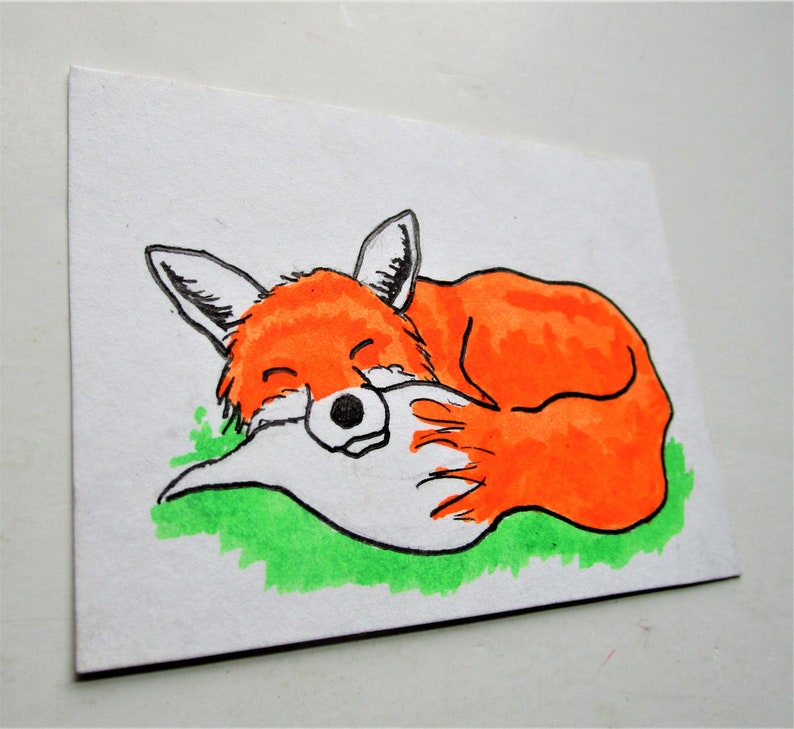 Sleeping Fox 361 ARTIST TRADING CARDS 2.5 x 3.5 by Mike Kraus aceo hands animals wildlife mother's day gifts presents cute collecting image 2