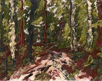 luz del sol en el bosque (descarga digital original) por Mike Kraus - arte árboles maderas naturaleza abstracto verde marrón blanco