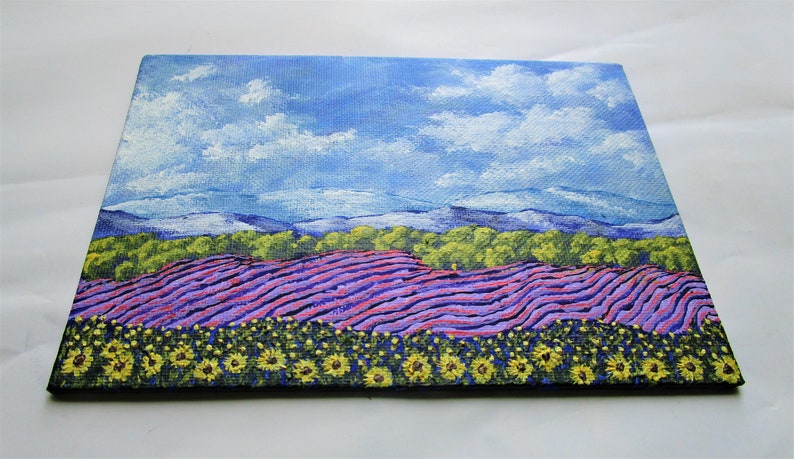 Sunflowers and Lavender In Provence France ORIGINAL ACRYLIC PAINTING 5 x 7 by Mike Kraus french art valentine's day wife girlfriends image 3