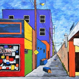 Chicago Alley (ORIGINAL ACRYLIC PAINTING) 16" x 20" by Mike Kraus - art cityscape buildings house home architecture america illinois midwest