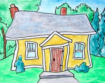Wonky House (ARTIST TRADING CARDS) 2.5x3.5 Mike Kraus - aceo atc homes silly whimsical love