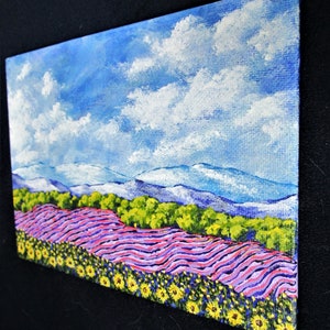Sunflowers and Lavender In Provence France ORIGINAL ACRYLIC PAINTING 5 x 7 by Mike Kraus french art valentine's day wife girlfriends image 8