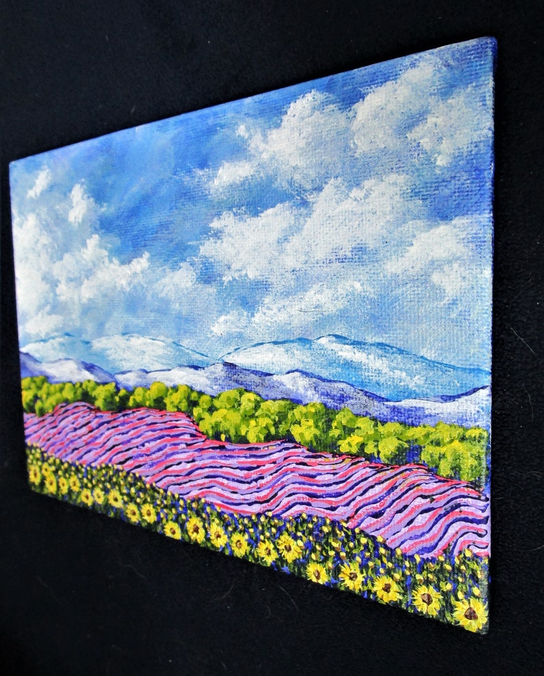 Sunflowers and Lavender In Provence France ORIGINAL ACRYLIC PAINTING 5 x 7 by Mike Kraus french art valentine's day wife girlfriends image 8