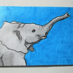 Blue Elephant 421 ARTIST TRADING CARDS 2.5 x 3.5 by Mike Kraus art aceo animals wildlife endangered conservation mother's day easter image 2