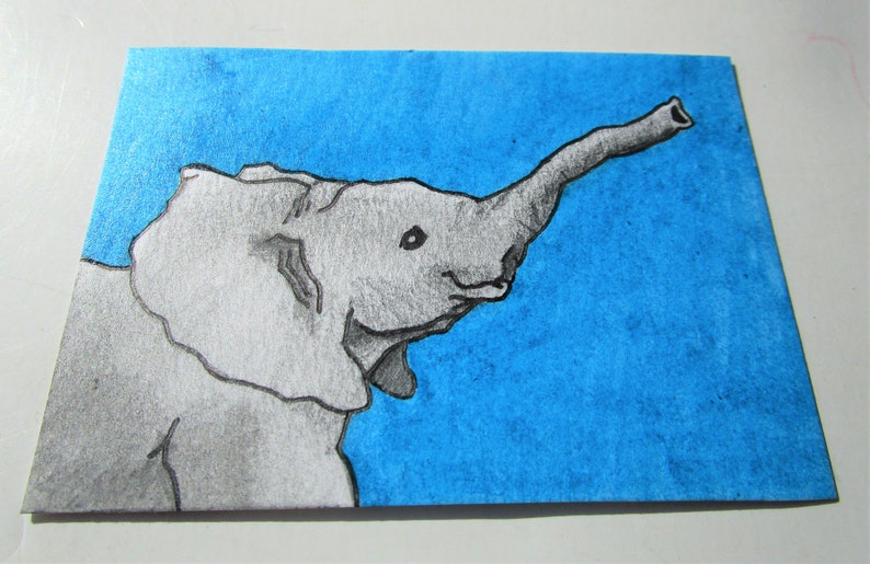 Blue Elephant 421 ARTIST TRADING CARDS 2.5 x 3.5 by Mike Kraus art aceo animals wildlife endangered conservation mother's day easter image 2