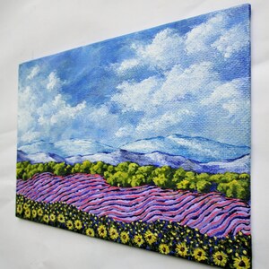 Sunflowers and Lavender In Provence France ORIGINAL ACRYLIC PAINTING 5 x 7 by Mike Kraus french art valentine's day wife girlfriends image 5