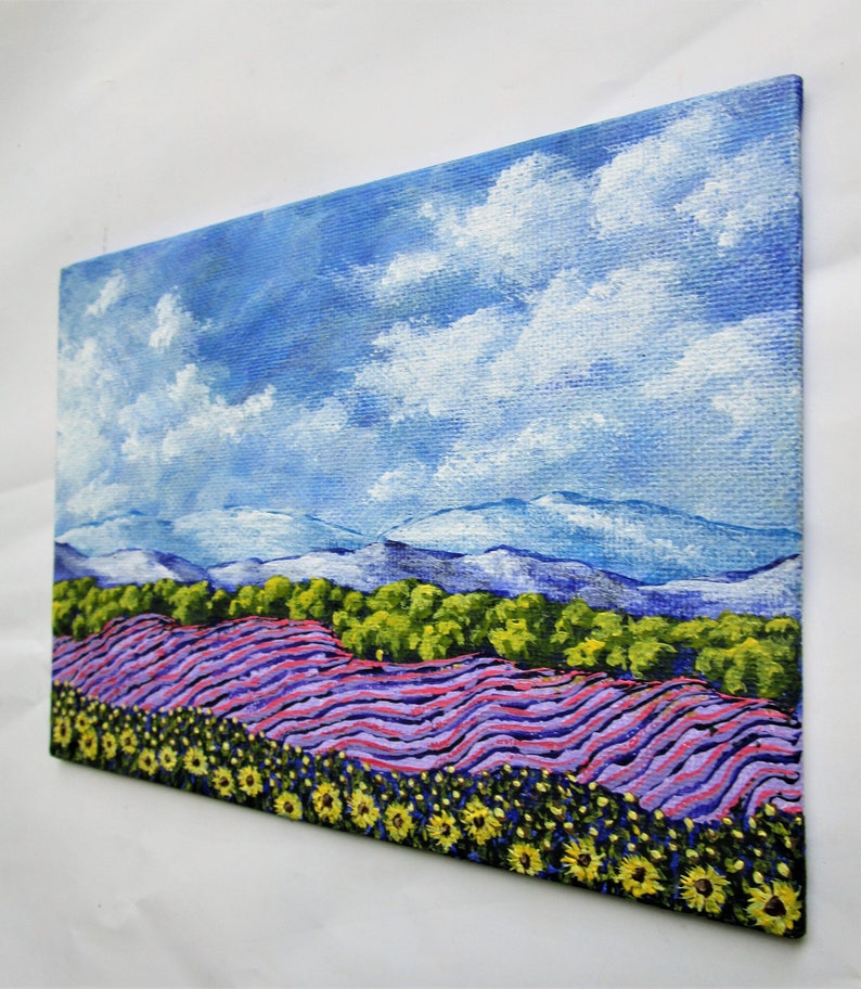 Sunflowers and Lavender In Provence France ORIGINAL ACRYLIC PAINTING 5 x 7 by Mike Kraus french art valentine's day wife girlfriends image 5