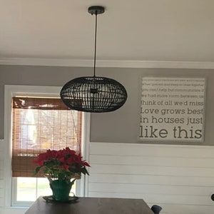 Handwoven Rattan Pendant Light, Black Ceiling Lamp, Vintage Lighting Fixture, Lampshade Width 19.7"