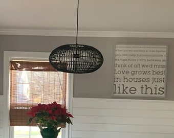 Handgeflochtene Rattan Hängeleuchte, schwarze Deckenlampe, Vintage Leuchte, Lampenschirm 50cm breit