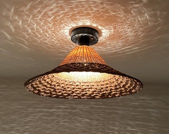 Brown Rattan and Bamboo Sunshine Hat Ceiling Flush Mount - Diameter 45 cm - Working Voltage 110-240V/50-60Hz - Free Shipping Worldwide