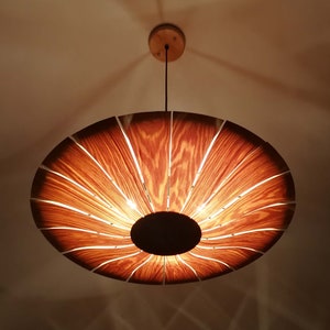 Circular Shape Wooden Paper Pendant Light - Diameter 54 cm / 21'' Three Light Bulb Sockets -Using Worldwide- Using Worldwide