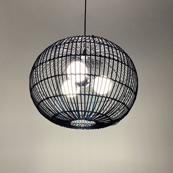 Oblate Shape Rattan Pendant Light - Black or Natural rattan color - Shade's Width 45cm by Height 34cm - Working Voltage 110-240V/50-60Hz