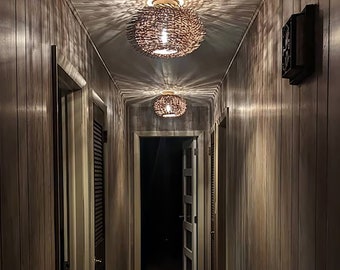 Handmade Rattan Flush Mount Ceiling Light, Eco-Friendly Lighting