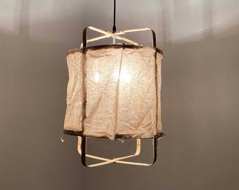 Handmade Bamboo Pendant Light: Linen Shade Hanging Lamp, 2 Size Options