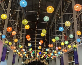 Colorful Hemp Rope Sphere Pendant Light - Globe Chandelier