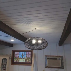 Rattan Pendant Light with a Long Plug in Cord - ON/OFF Switch in - Using Directly - Three Light Bulb Sockets In - 110-240V/50-60Hz