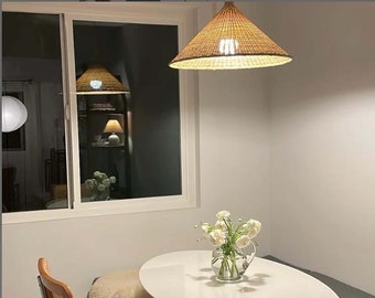 Handwoven Bamboo Cone Pendant Light: Kitchen Island Lighting