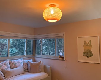 Handwoven Bamboo Flush Mount Ceiling Lamp - Rustic Apartment Lighting