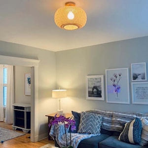 Woven Bamboo Flush Mount Ceiling Light: Boho Low Ceiling Lighting