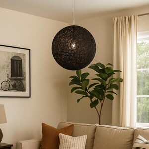Handwoven Black Paper Rope Globe Pendant Light - Customizable Colors image 9