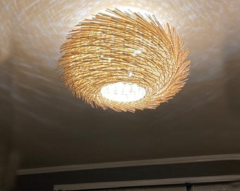 Rattan Flush Mount - Ceiling Lamp - Ceiling Lighting Fixture - Rattan Semi-Flush Mount - Light Like The Milky Way - Shade Can't Move