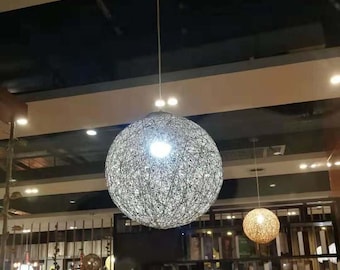 Handwoven Globe Pendant Light: White Paper Rope Chandelier