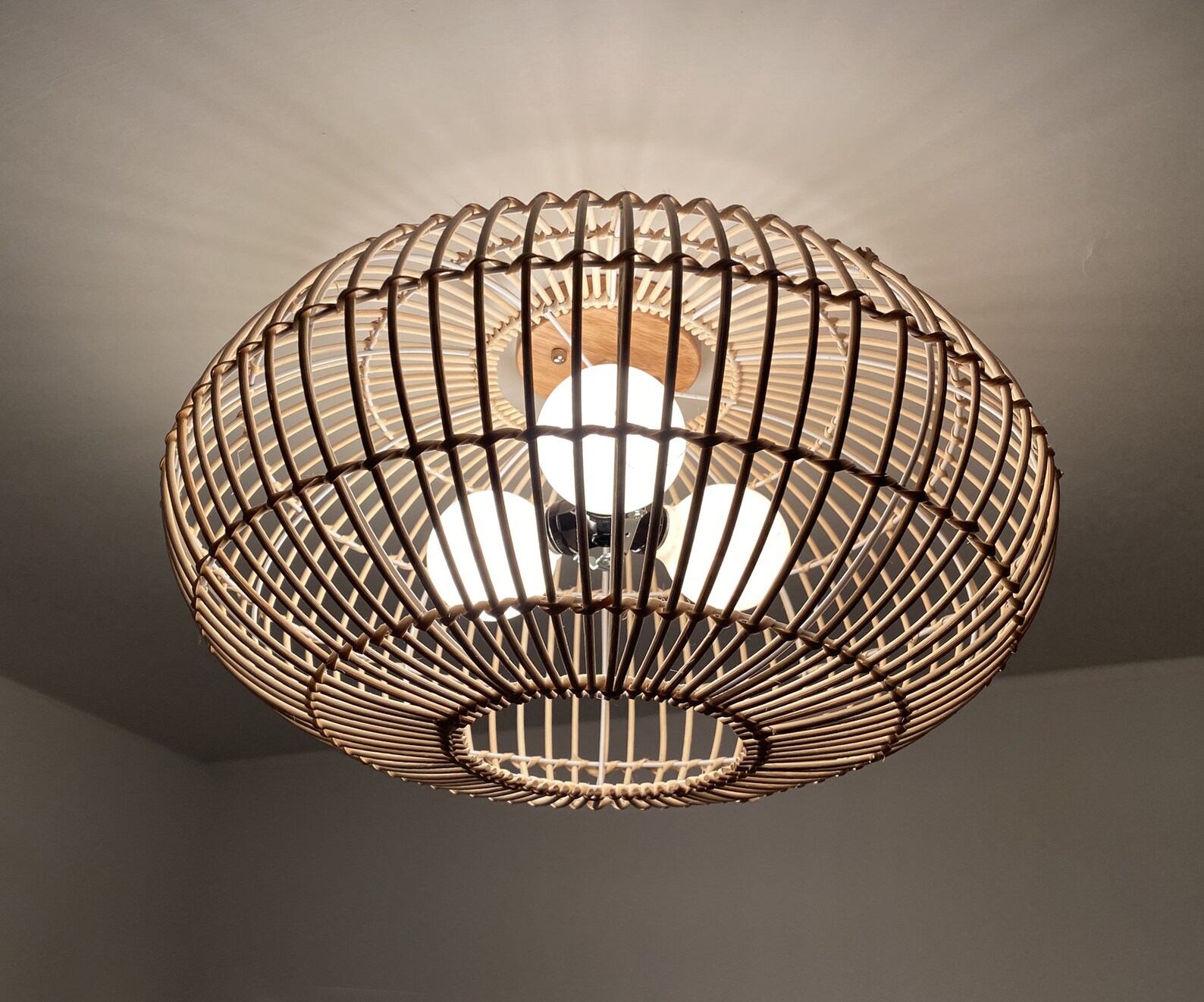 Oval Rattan Flush Mount Lighting Fixture Low Ceiling Lamp - Etsy