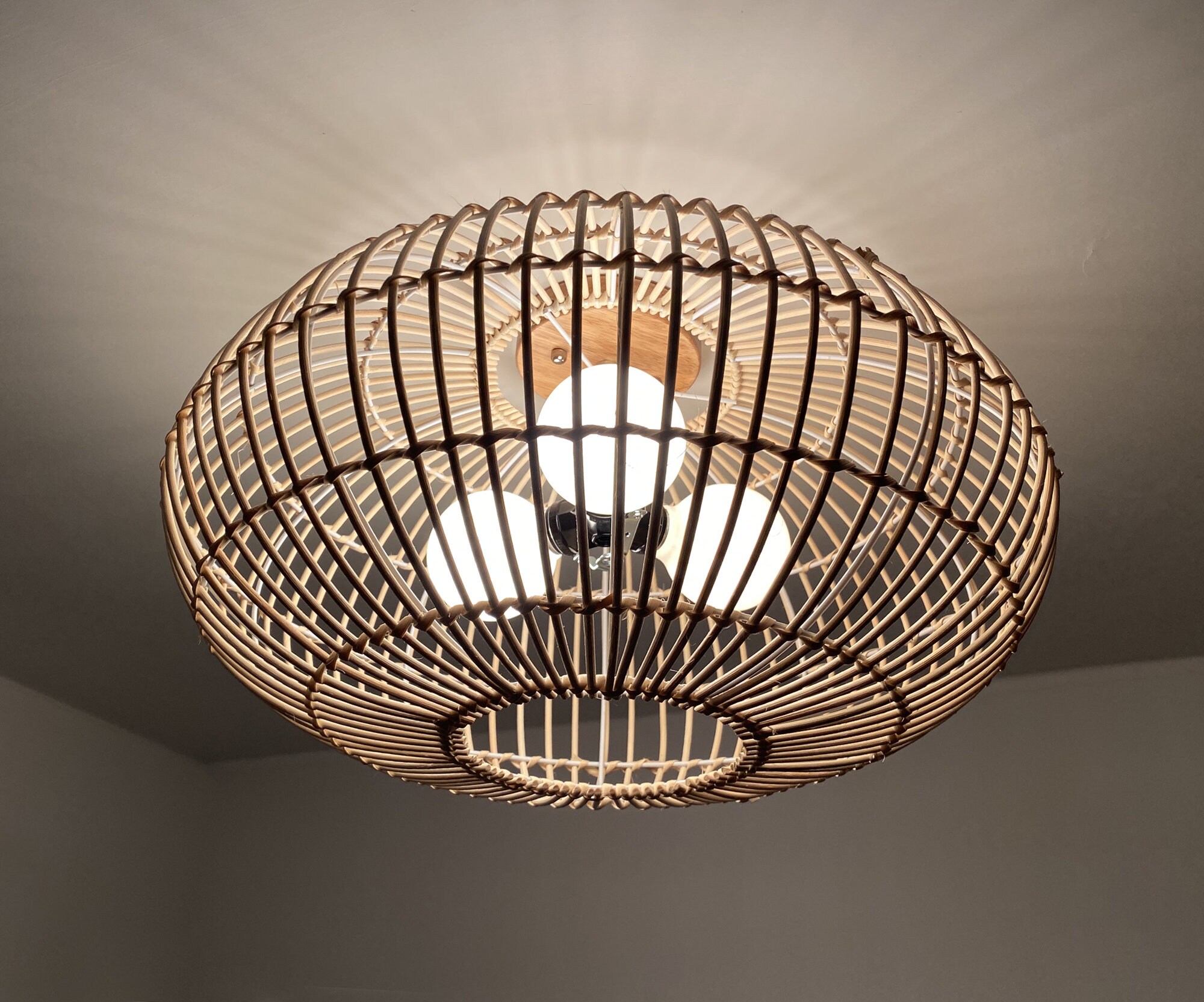 Oval Rattan Flush Mount Lighting Fixture Low Ceiling Lamp Etsy Australia