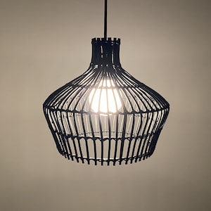 Black Rattan Bell-shaped Pendant Light - Black Lighting Fixture - Width 30 cm by height 25.4 cm - 110-240V/50-60Hz - Free Shipping Worldwide