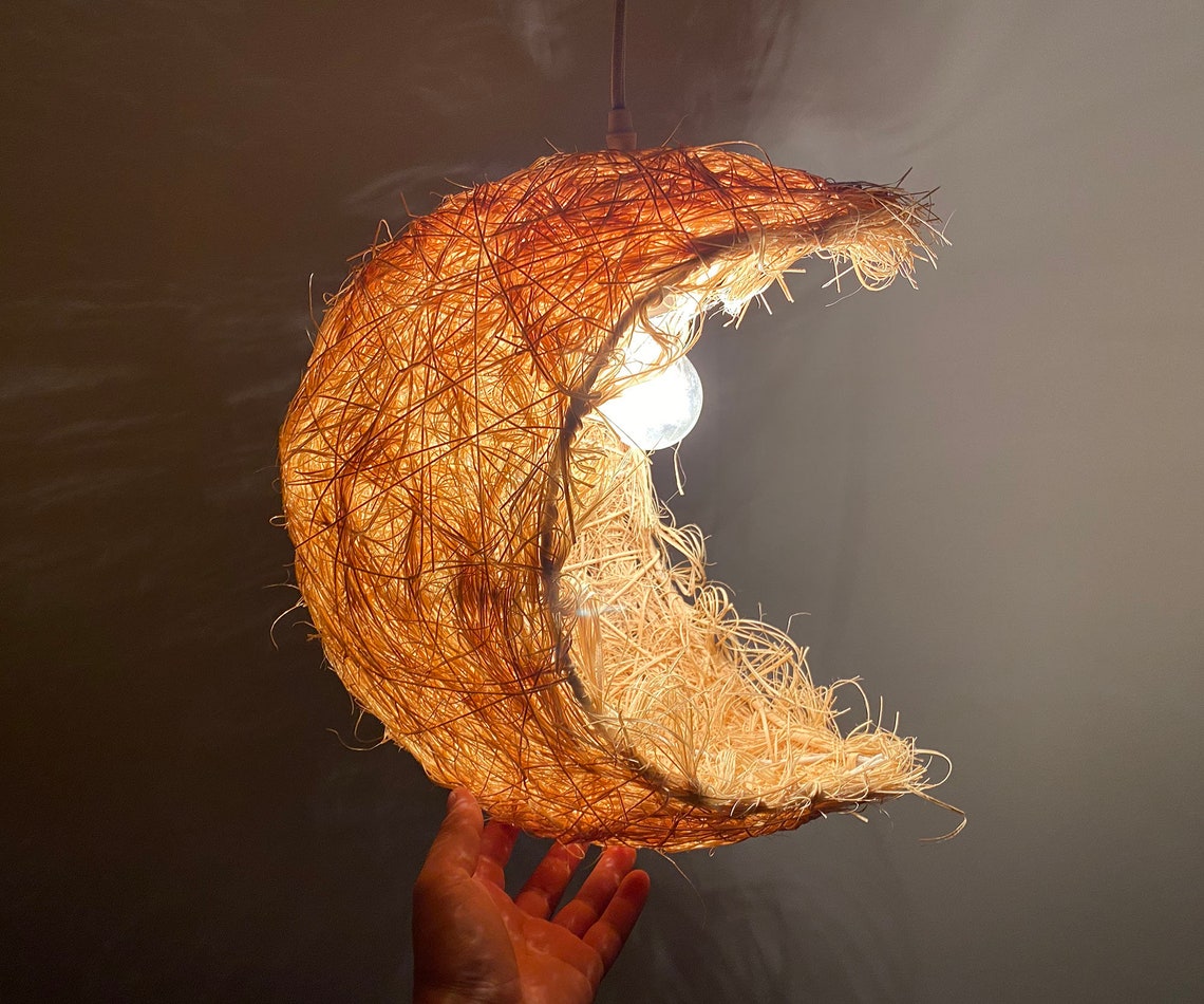 Handmade From Rattan Moonshaped Pendant Light Rustic Moon Etsy