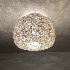 Lampada da soffitto bianca, lampada da soffitto in corda di carta, montaggio a filo bianco, lampada da soffitto, lampada fatta a mano, illuminazione ecologica, W11.8"
