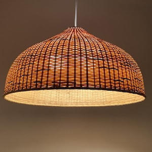 Bamboo Basket Pendant Light - Natural Woven Lampshade (21.5 inches)