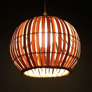 Rustic Bamboo Round Pendant Light - Natural Woven Lamp Shade