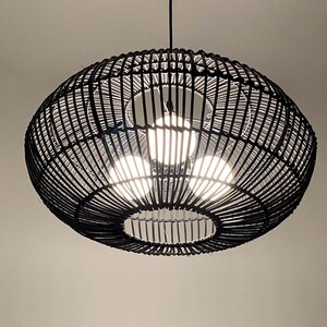 Black Oval Rattan Pendant Light Black Chandelier Lighting Black Rustic Lighting Three Light Bulb Sockets In 110-240V/50-60Hz Black