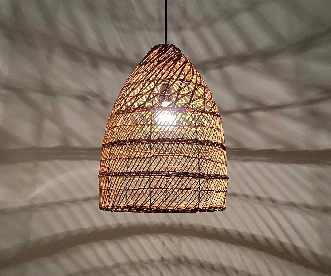 Handwoven Rattan Pendant Light – Boho Decor Lighting (13''x18'') - Etsy